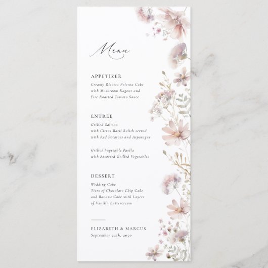 Blush Wildflower Boho Wedding Menu メニュー (正面)