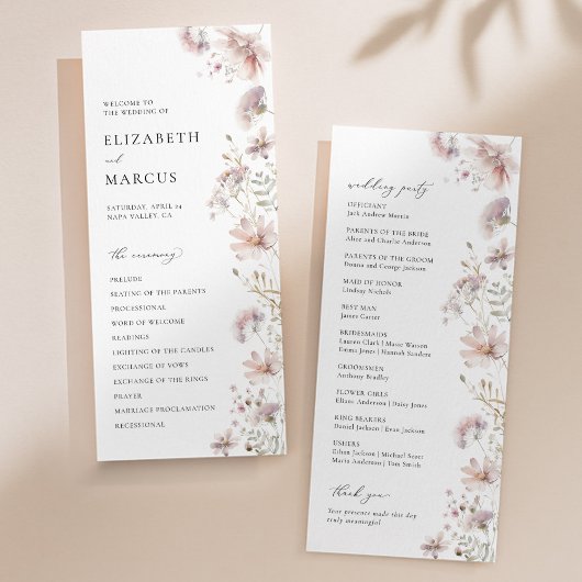 Blush Wildflower Boho Wedding Program プログラム