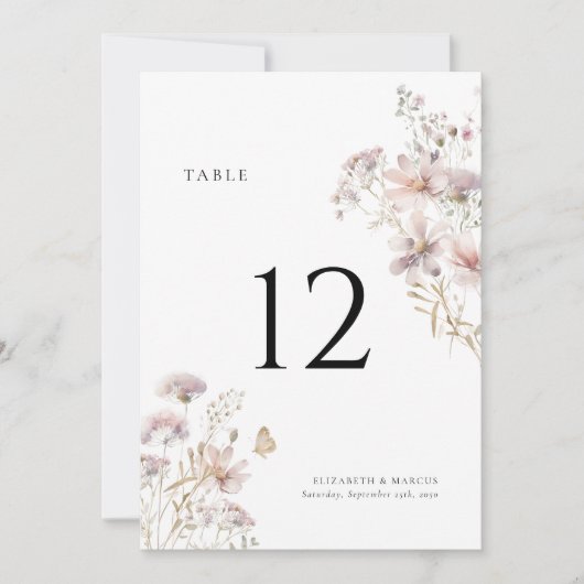 Blush Wildflower Boho Wedding Table Number (正面)