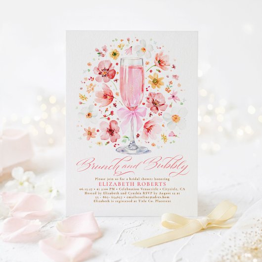 Blush Wildflower Brunch and Bubbly Bridal Shower 招待状
