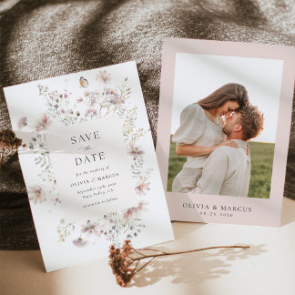 Blush Wildflower Elegant Frame Wedding セーブザデート