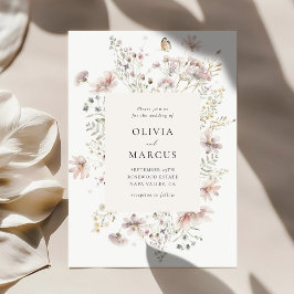 Blush Wildflower Elegant Serif Wedding Invitation 招待状