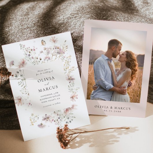 Blush Wildflower Elegant Serif Wedding Invitation 招待状