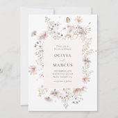 Blush Wildflower Elegant Serif Wedding Invitation 招待状 (正面)