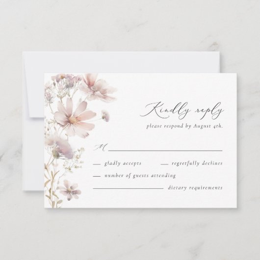 Blush Wildflower Floral Boho Wedding RSVP Card (正面)