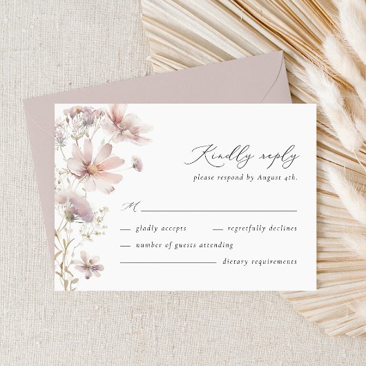 Blush Wildflower Floral Boho Wedding RSVP Card