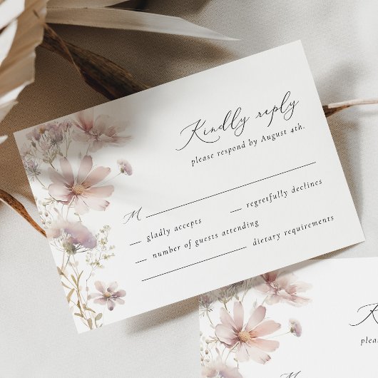 Blush Wildflower Floral Boho Wedding RSVP Card