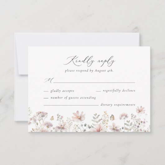 Blush Wildflower Floral Border Wedding RSVP Card (正面)