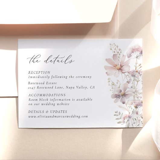Blush Wildflower Floral Wedding Details エンクロージャーカード