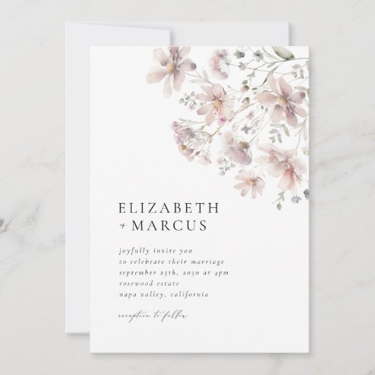 Blush Wildflower Minimal Boho Wedding Invitation 招待状 (正面)