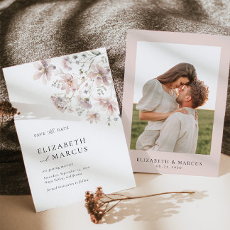 Blush Wildflower Minimal Wedding Save the Date セーブザデート