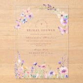 Blush Wildflowers and Butterflies Bridal Shower アクリル招待状 (正面)