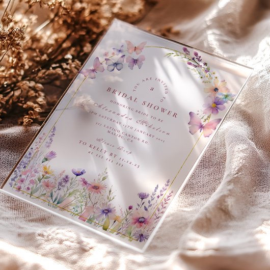 Blush Wildflowers and Butterflies Bridal Shower アクリル招待状