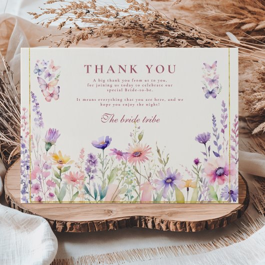 Blush Wildflowers and Butterflies Bridal Shower サンキューカード