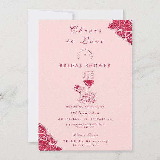 Blush Wine Citrus Bridal Shower 招待状 (正面)