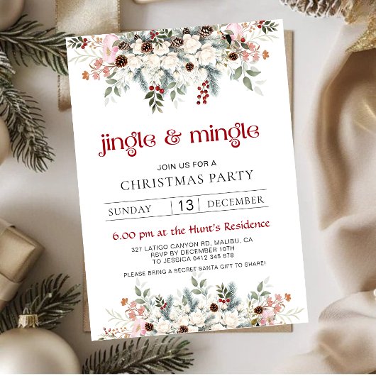 Blush Winter Floral Jingle & Mingle Christmas Part シーズンカード