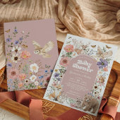 Blush Woodland Animals Floral Girl Baby Shower 招待状