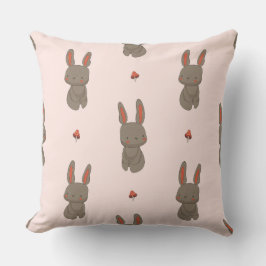 Blush Woodland Bunny & Mushroom Throw Pillow クッション