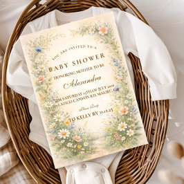 Blush Yellow Wildflower Baby Shower 招待状