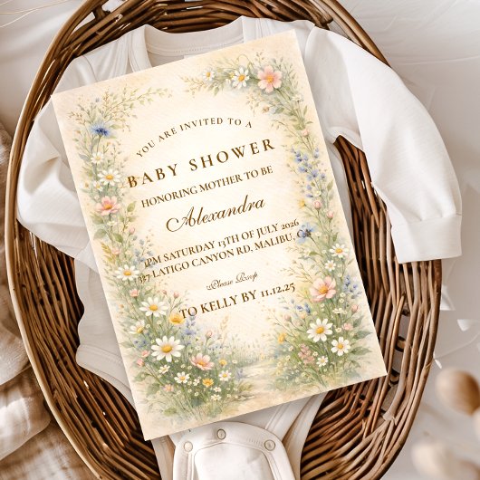 Blush Yellow Wildflower Baby Shower 招待状