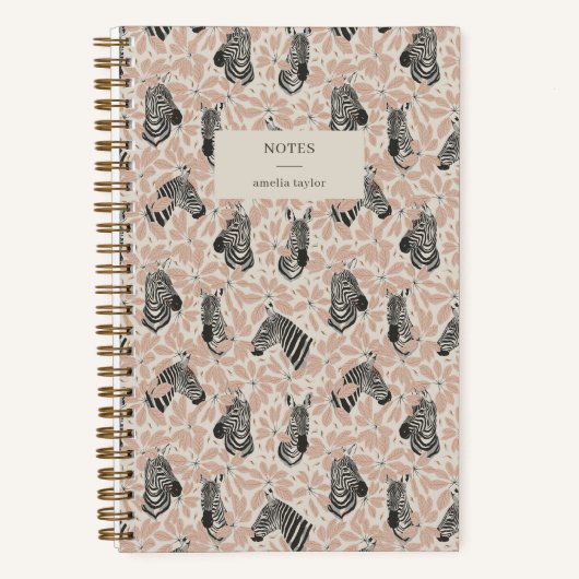 Blush Zebra Botanical Safari Notes Personalized ノートブック (正面)