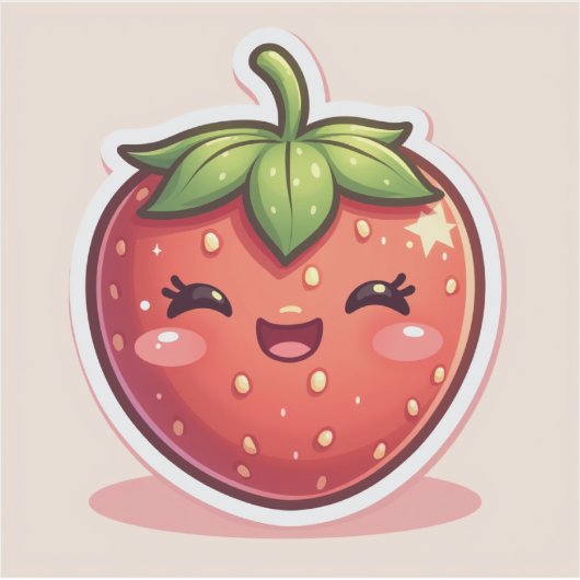 Blushing Berry – Kawaii Strawberry with Cute Face シール (正面)