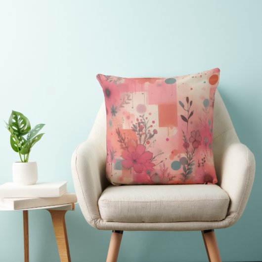 Blushing Bloom Collage Throw Pillow クッション (椅子)