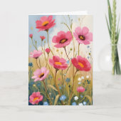 Blushing Blooms | ピンクの花の草原のフラワーカード カード (正面)