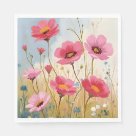 Blushing Blooms | ピンクの花の草原 フローラル スタンダードランチョンナプキン