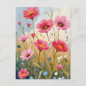 Blushing Blooms | 桃色の花畑のフラワー ポストカード (正面)