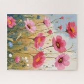 Blushing Blooms | Pink Flower Meadow Floral ジグソーパズル (横)