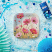 Blushing Blooms | Pink Flower Meadow Floral ペーパープレート (パーティー)