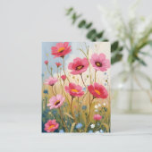 Blushing Blooms | Pink Flower Meadow Floral ポストカード (スタンド正面)