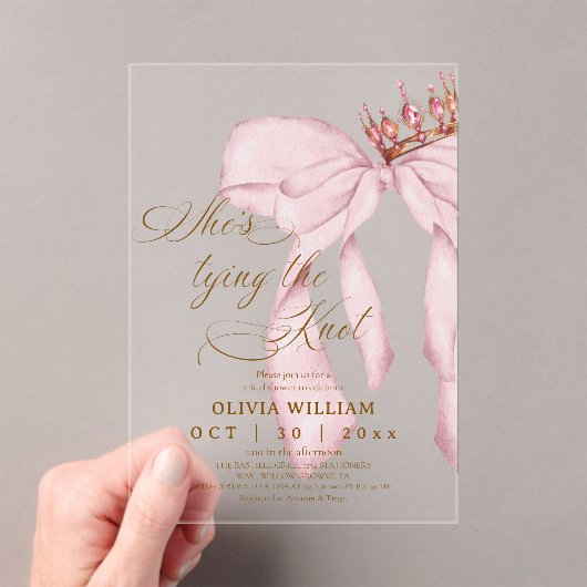 Blushing Bow She's Tying The Knot Bridal Shower アクリル招待状 (インサイチュ (ポータブル))