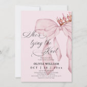 Blushing Bow She's Tying The Knot Bridal Shower 招待状 (正面)