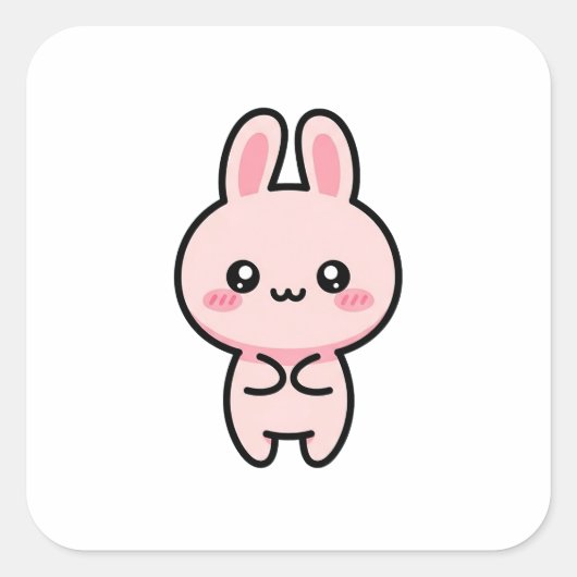 Blushing Bunny – Cute Kawaii Illustration スクエアシール (正面)