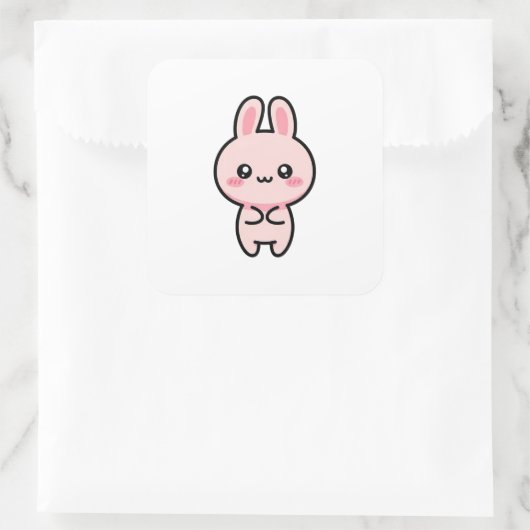 Blushing Bunny – Cute Kawaii Illustration スクエアシール (バッグ)