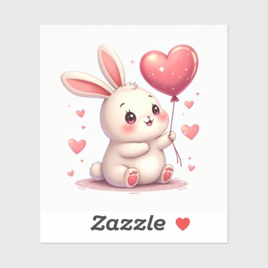 Blushing Bunny with Heart Balloon – Pastel Kawaii  シール (シート)