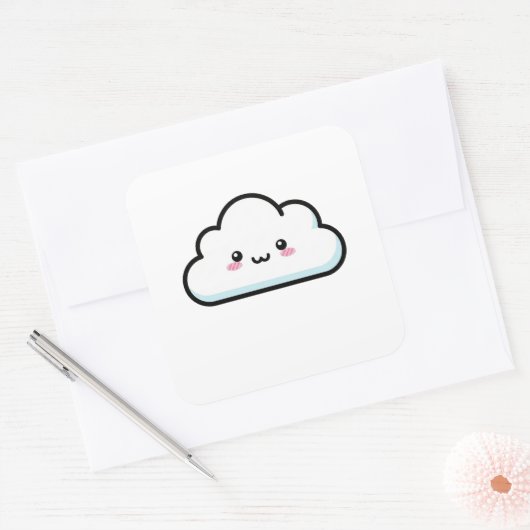 Blushing Cloud – Cute Kawaii Illustration スクエアシール (封筒)