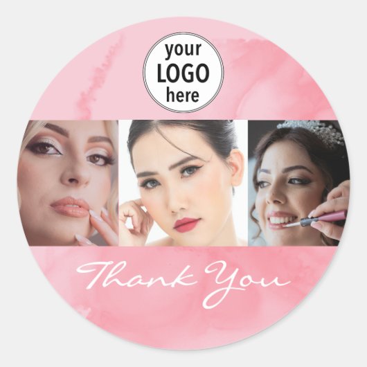 Blushing Coral Pink Makeup Photo Logo Thank You ラウンドシール (正面)