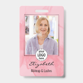 Blushing Coral Pink Watercolor Photo Makeup バッジ