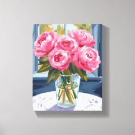 Blushing Peony Bouquet | Pink Flower Painting キャンバスプリント