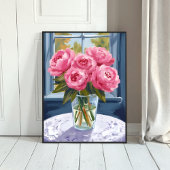Blushing Peony Bouquet | Pink Flower Painting ポスター