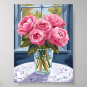 Blushing Peony Bouquet | Pink Flower Painting ポスター (正面)