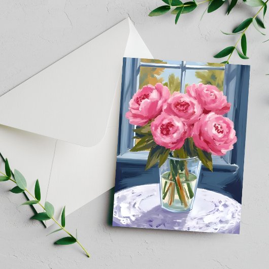 Blushing Peony Bouquet | Pink Flower Painting Card