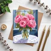 Blushing Peony Bouquet | Pink Flower Painting Card