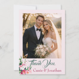 Blushing Peony Floral Photo Wedding Thank You サンキューカード