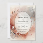 Blushing Petals and Silver Swirls Wedding 招待状 (正面)