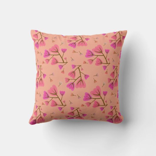 Blushing Petals Floral Throw Pillow クッション (裏面)