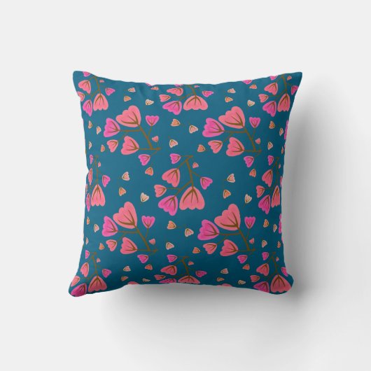Blushing Petals Floral Throw Pillow クッション (裏面)